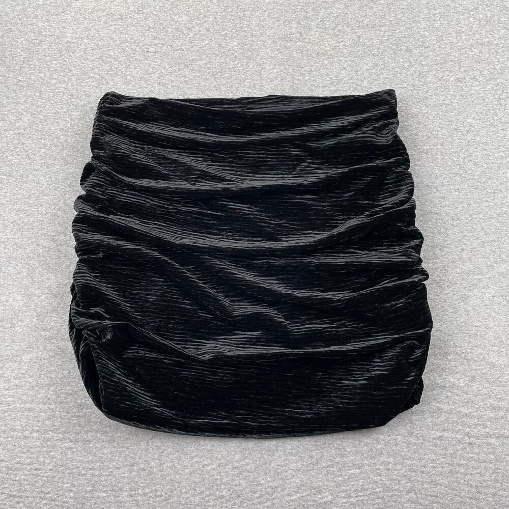 Naked Wardrobe Skirt Womens S Black Plush Velvet Ruched Mini Glam Club Rave
